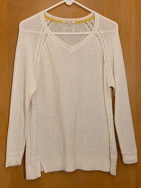 White Stuff Pullover V Neck Sweater Jumper Size UK 14 US 10 White Hello Sunshine